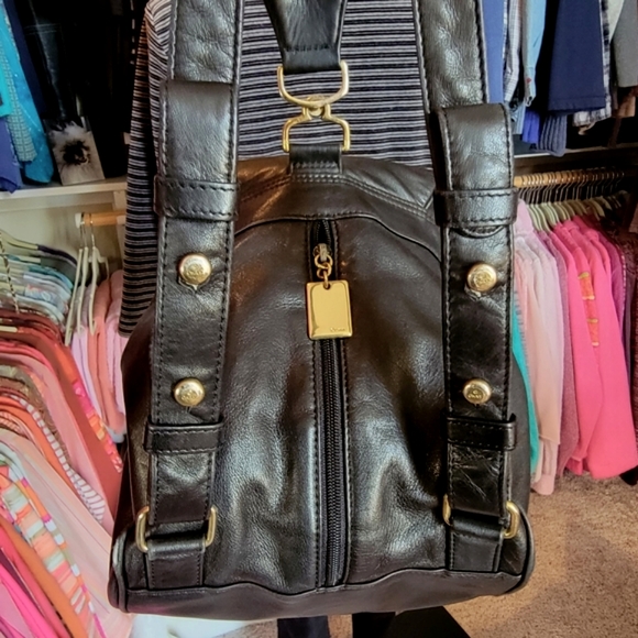 DKNY ♡ Sweet Vintage Genuine SOFT Black Leather Swivel Convertable Backpack Bag - Picture 10 of 17